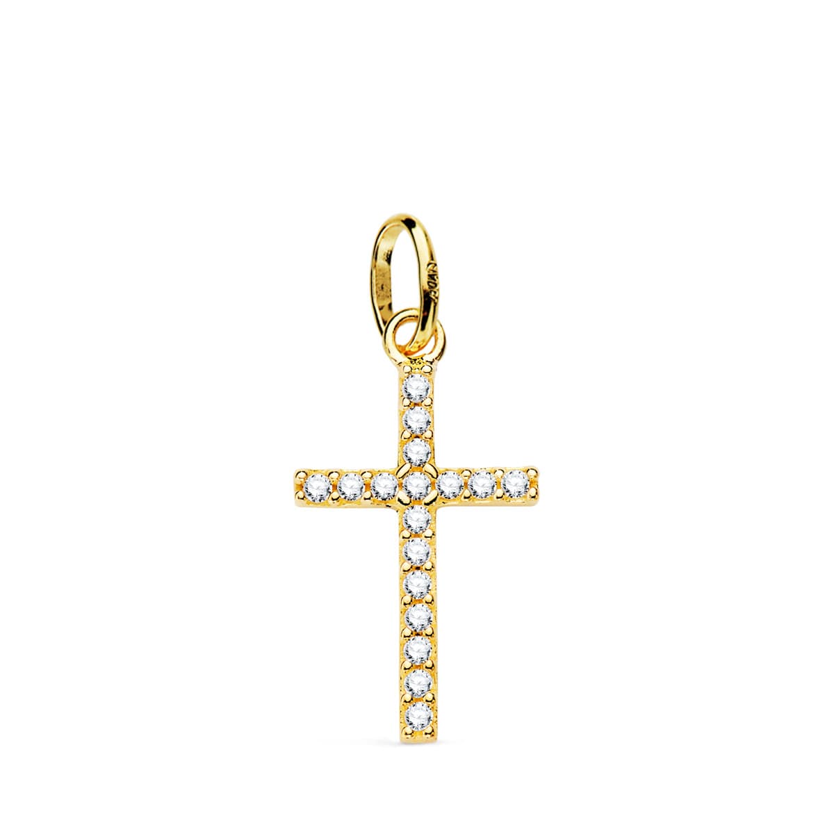 Cruce din aur galben de 18K cu pietre de zirconiu alb Dimensiune: 18X10 mm