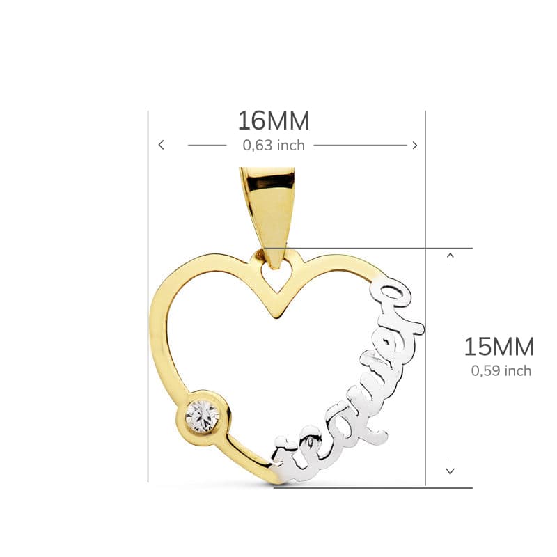Pendentif Bicolore 18K Coeur "i Love You" 16X15 mm