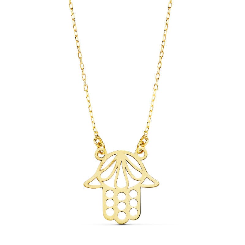 Collar Oro Amarillo 18K Mano de Fátima 45 Cm 14X14 mm