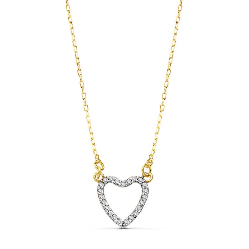 18K Collier en Or 43 Cm Coeur Zircon 10 mm