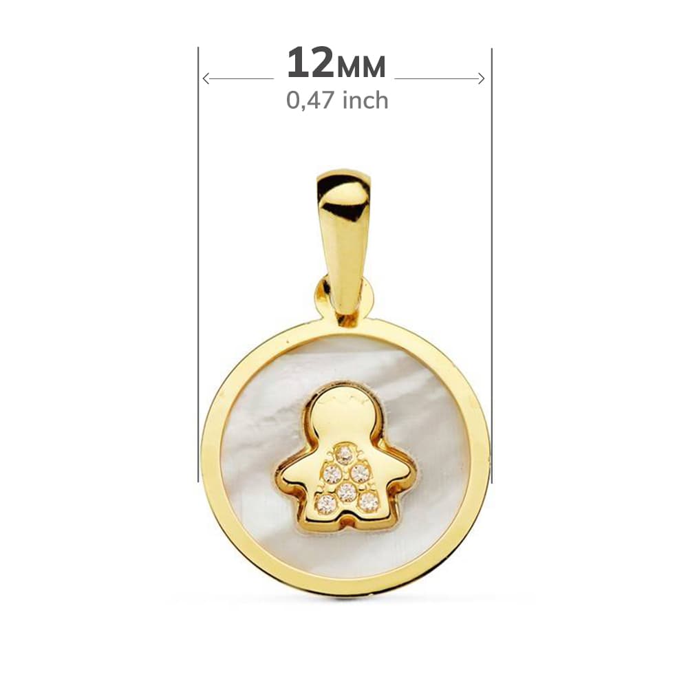 Pingente em madrepérola e zircões em ouro amarelo 18K 12 mm