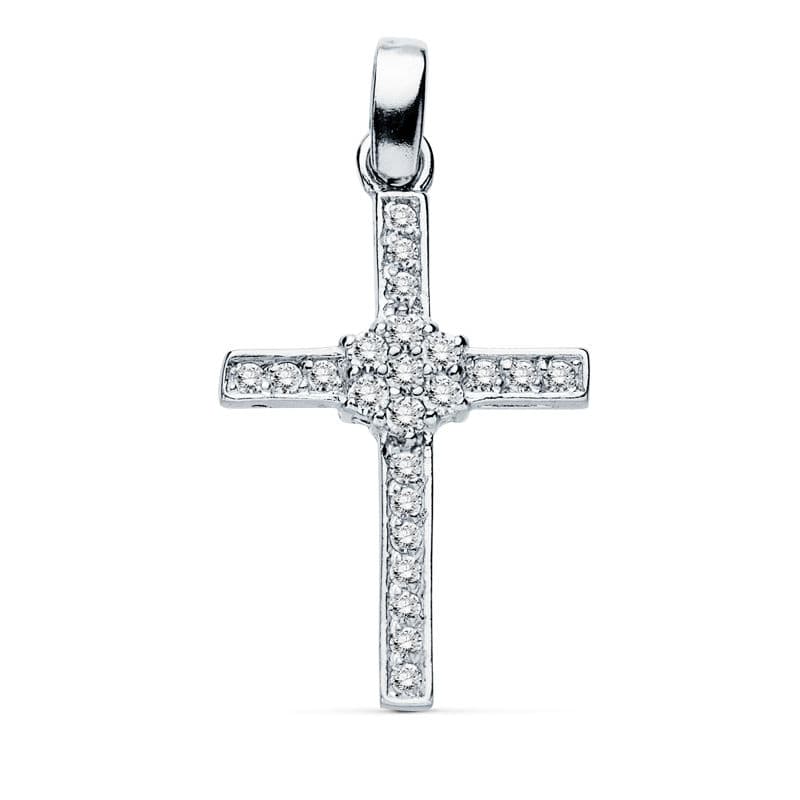 18K fehérarany kereszt és cirkon 19 x 13 mm