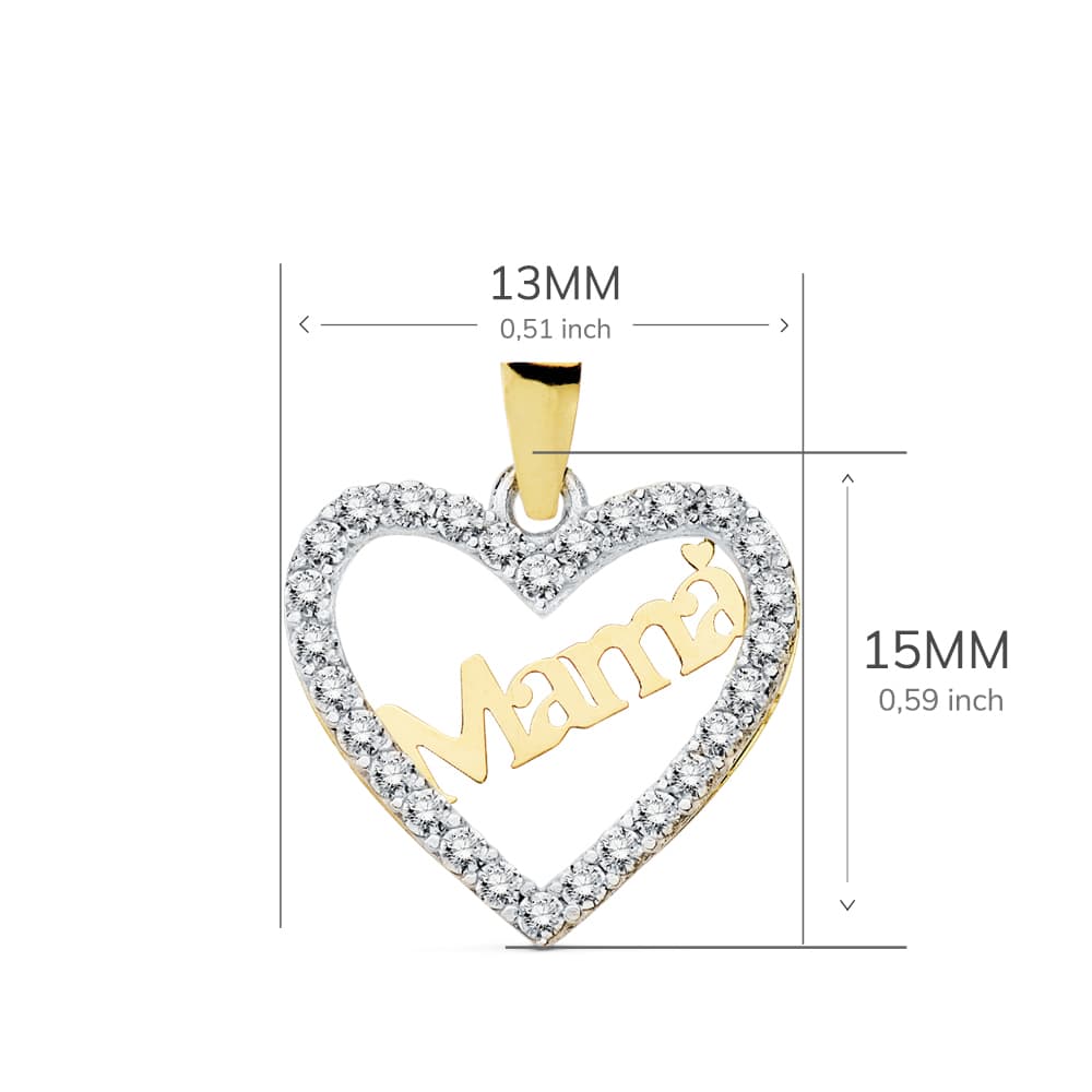 Pandantiv Mama Heart din aur bicolor de 18K 15X13 mm