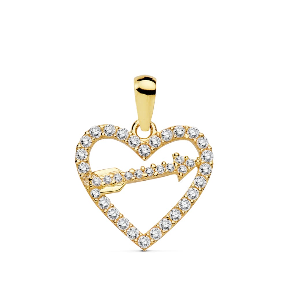Pendentif en Or 18K Coeur -flecha 15 mm Zircon avec S