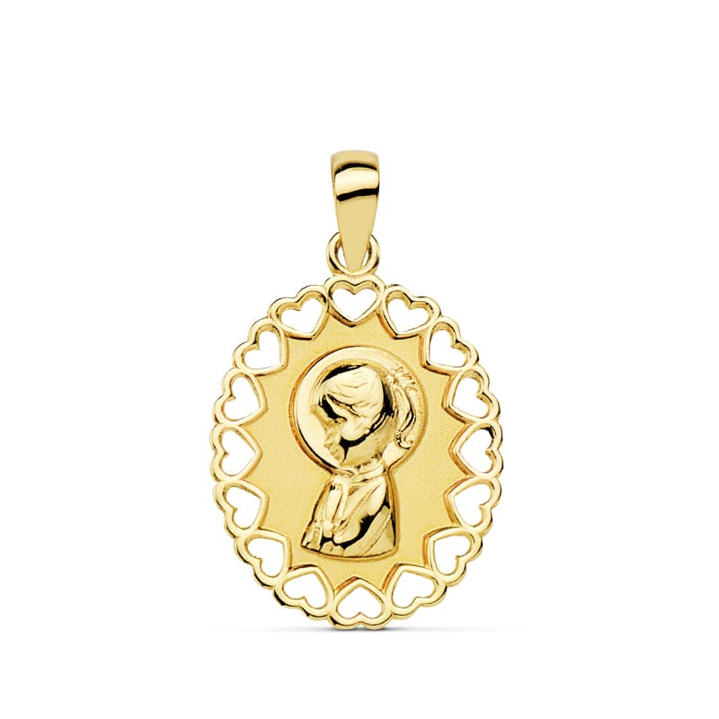 18K Openwork Virgin Girl Medal 15 X 12 mm
