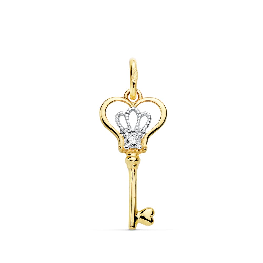Pendentif en Or 18K Key Or Bicolore 17X9 mm Zircon avec