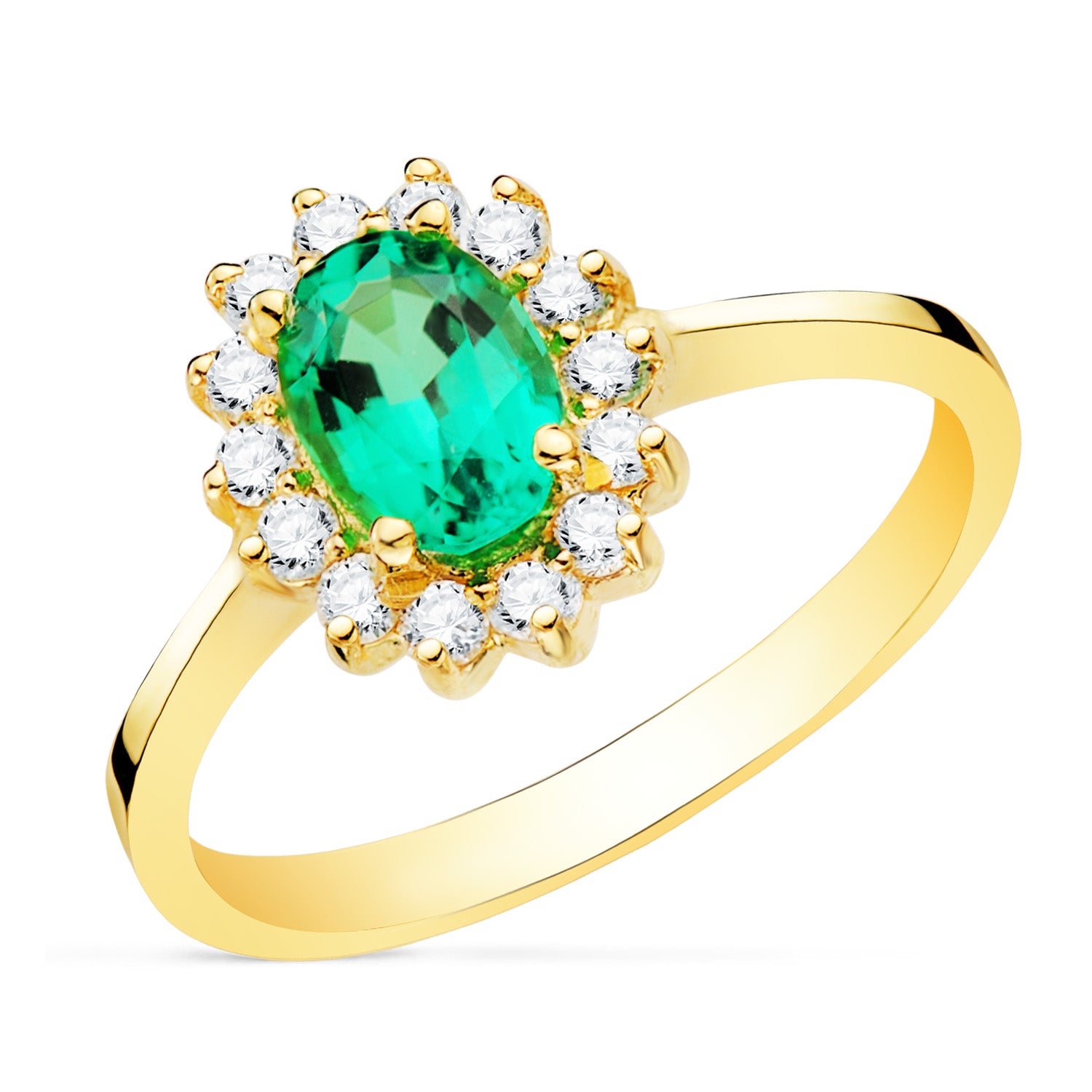 18K Yellow Gold Ring Emerald 7X5 mm 0.75 Cts Diamonds 0.290 Cts VS2-G 11.5X9.5 mm