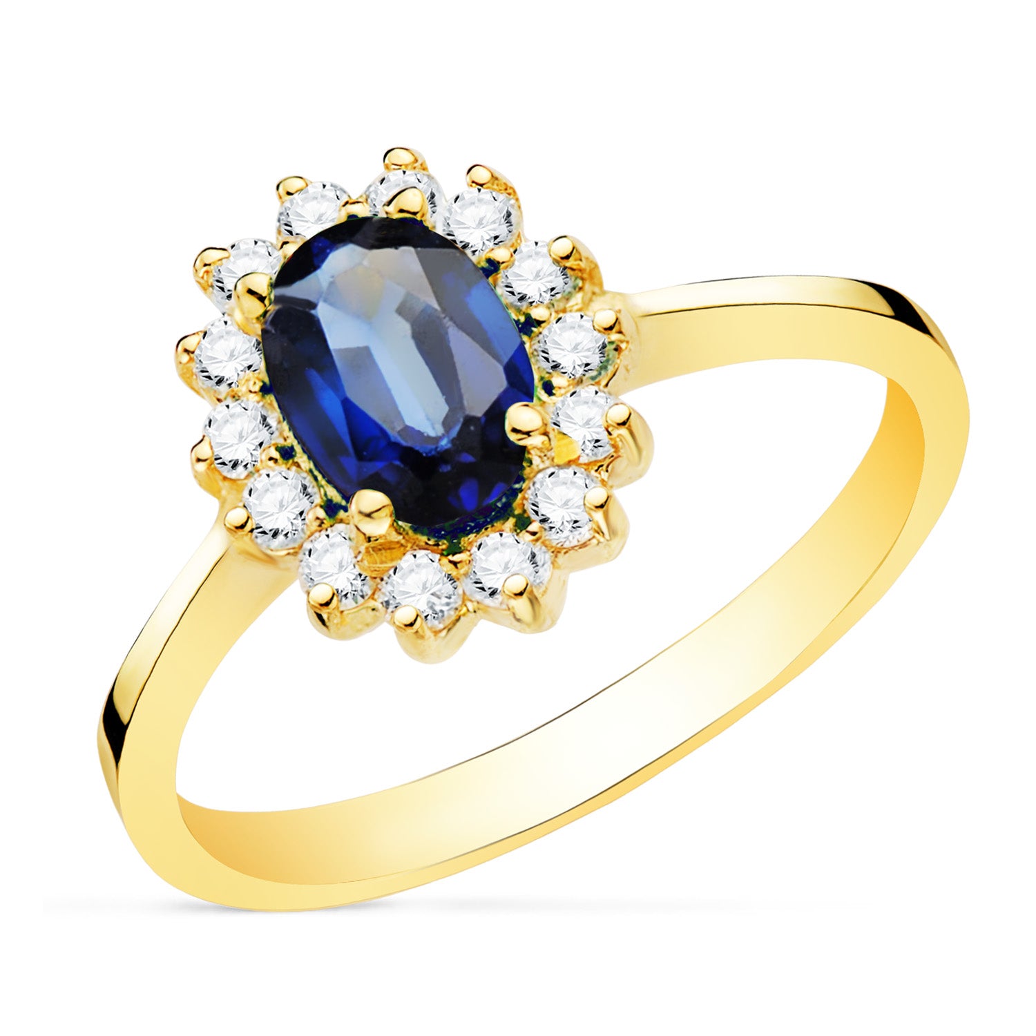 18K gult gull ring Safir 7X5 mm 0,98 Ct diamanter 0,300 Ct VS2-G 11,5X9,5 mm