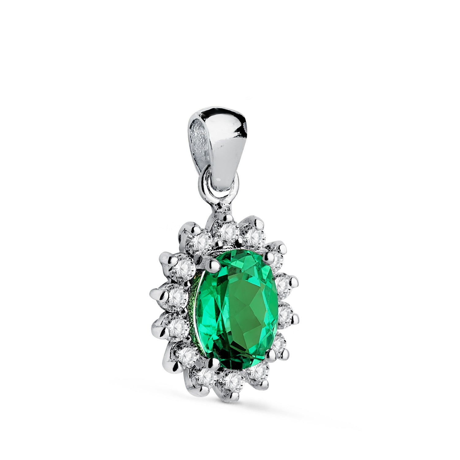 18K vitguld Smaragdhänge 7X5 mm 0,75 Ct 12 labbdiamanter 0,35 Ct VS2-G 11,5X9,5 mm