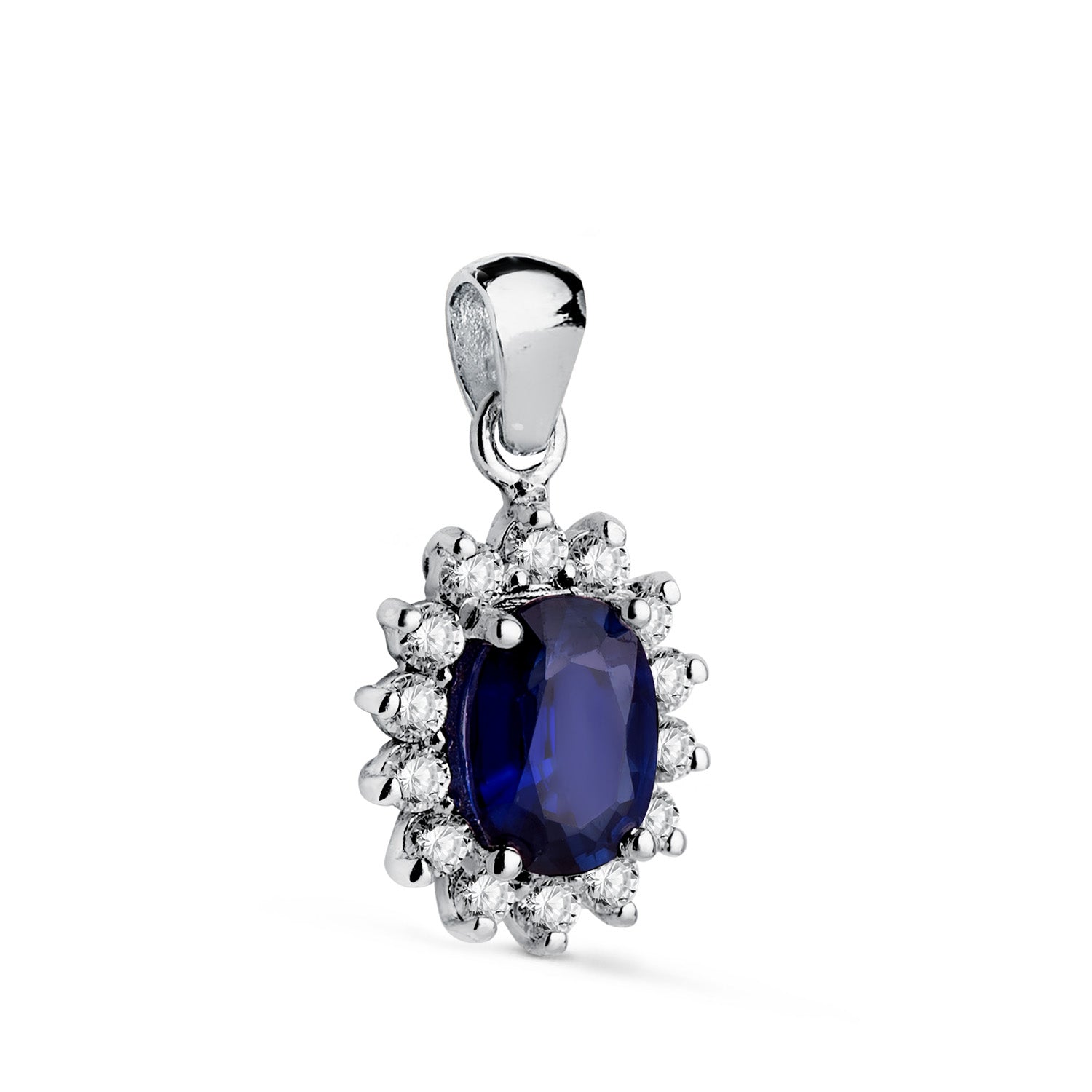 18K vitguldshänge Safir 7X5 mm 0,98 Ct 12 labbdiamanter 0,35 Ct VS2-G 11,5X9,5 mm