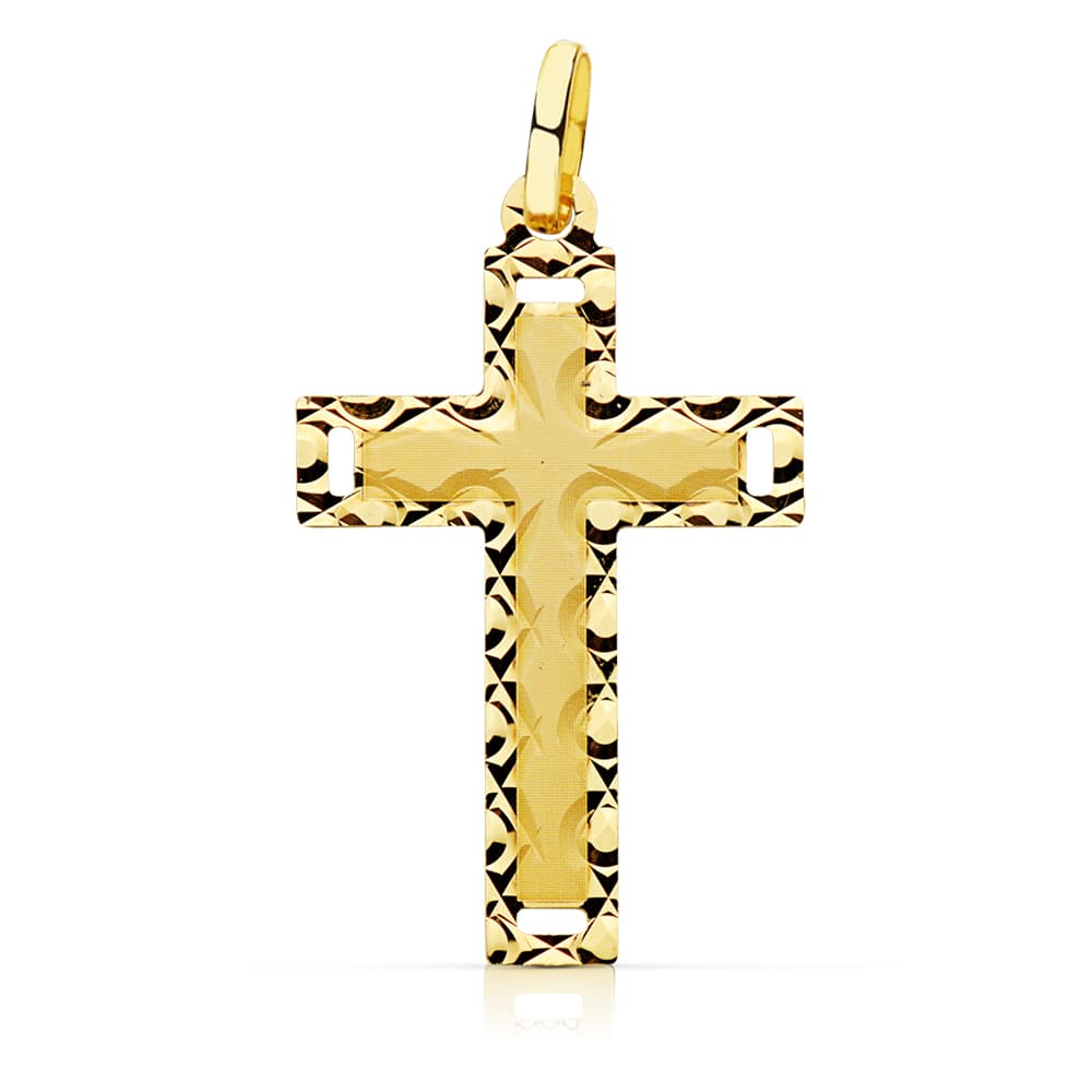 Croix Or Jaune 18K Sans Christ Sculpté 28X17 mm