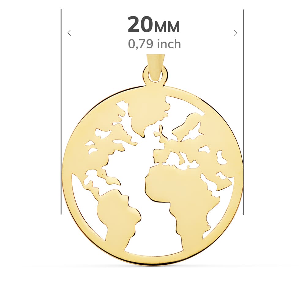 Open World Map Pendant 18K sárga arany 20 mm