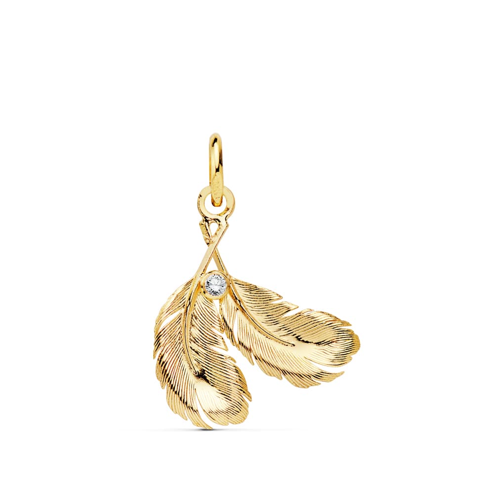 Pendentif Or Jaune 18K Deux Plumes 17X15 mm