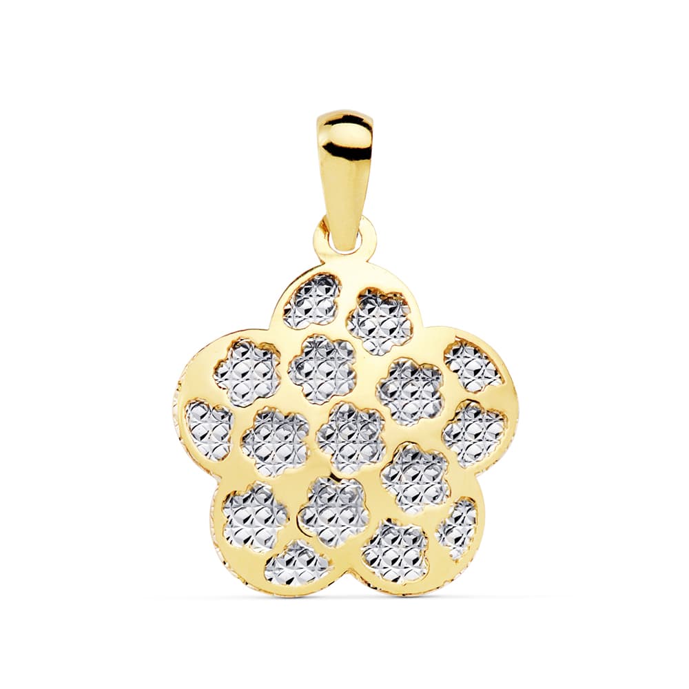 Collier en Or 18K Fleur Or Bicolore 17 mm