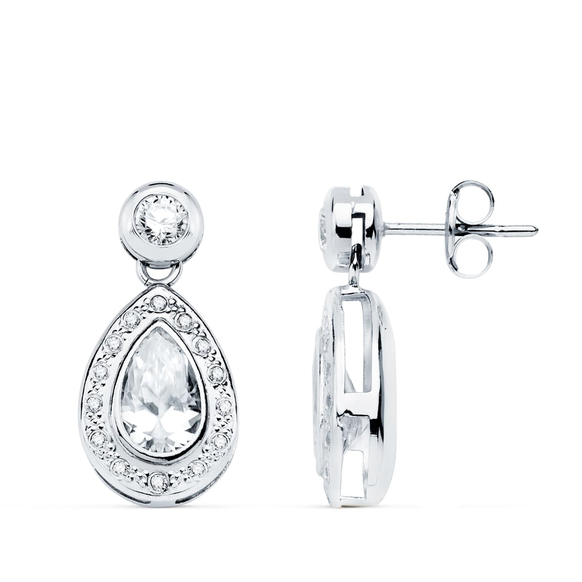 Boucles d'oreilles Or Blanc 18K Zircone 19X9 mm Fermoir Poussettes Papillon