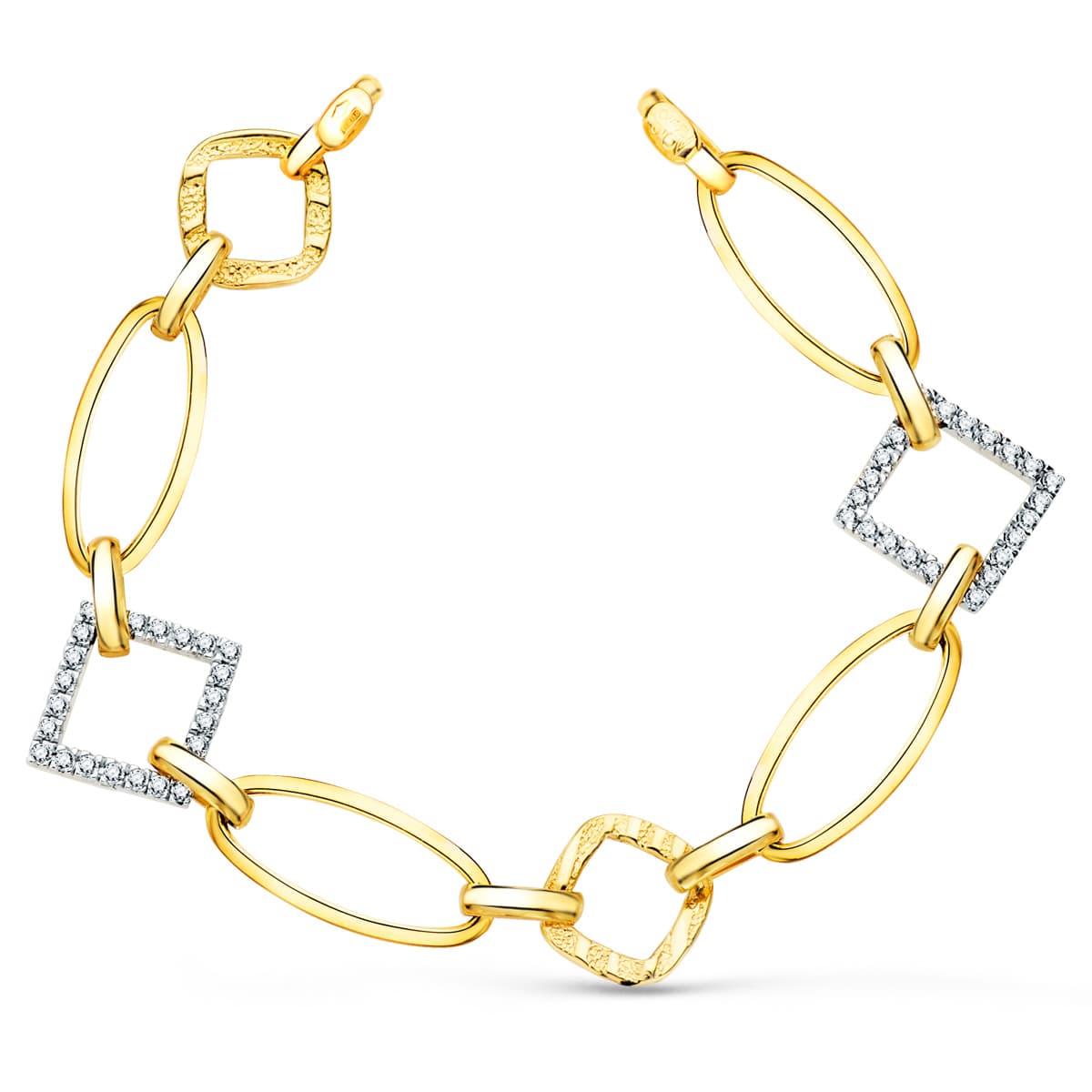 ジルコン付き 18K ツートン ゴールド ブレスレット 幅 16 mm 長さ 17 Cm