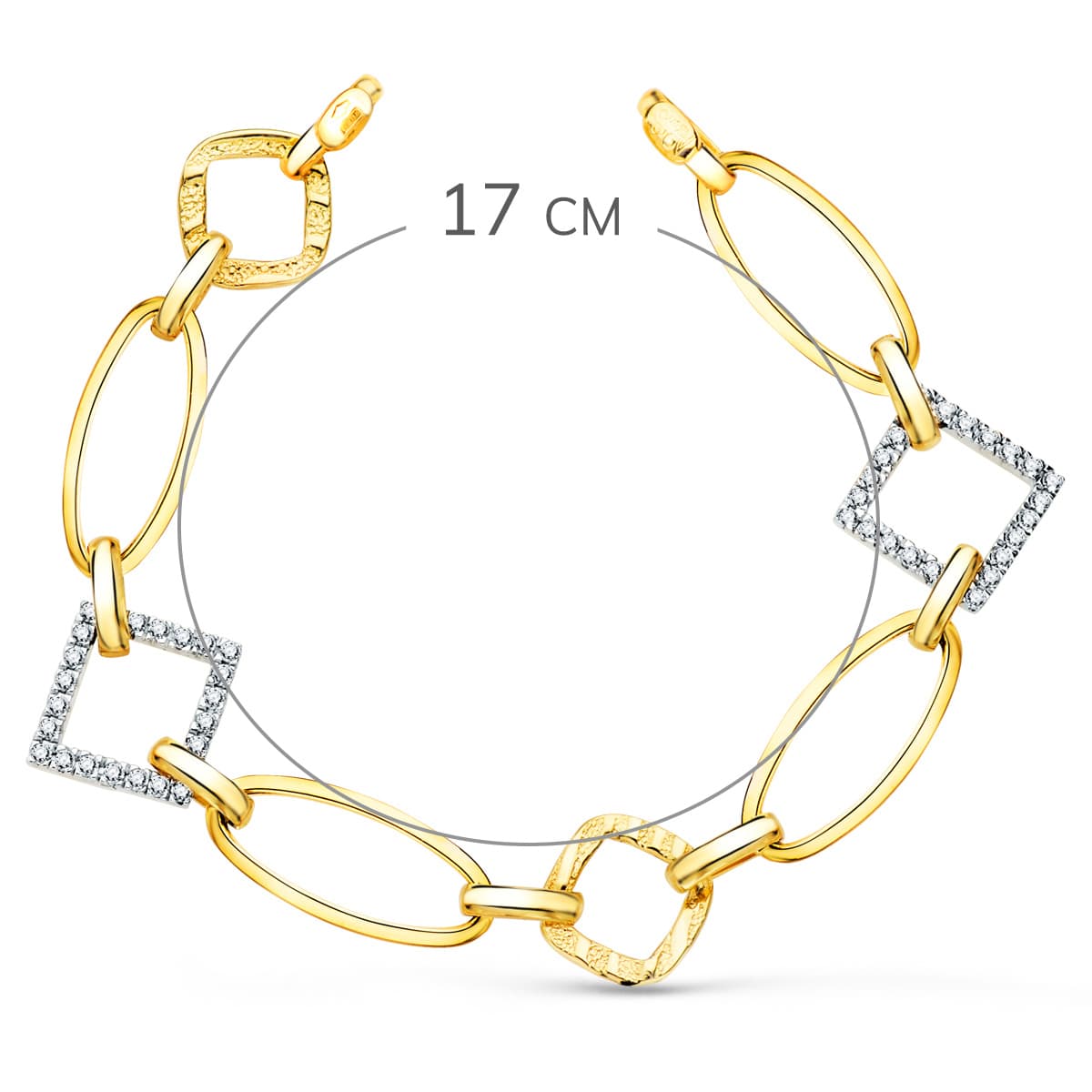 ジルコン付き 18K ツートン ゴールド ブレスレット 幅 16 mm 長さ 17 Cm