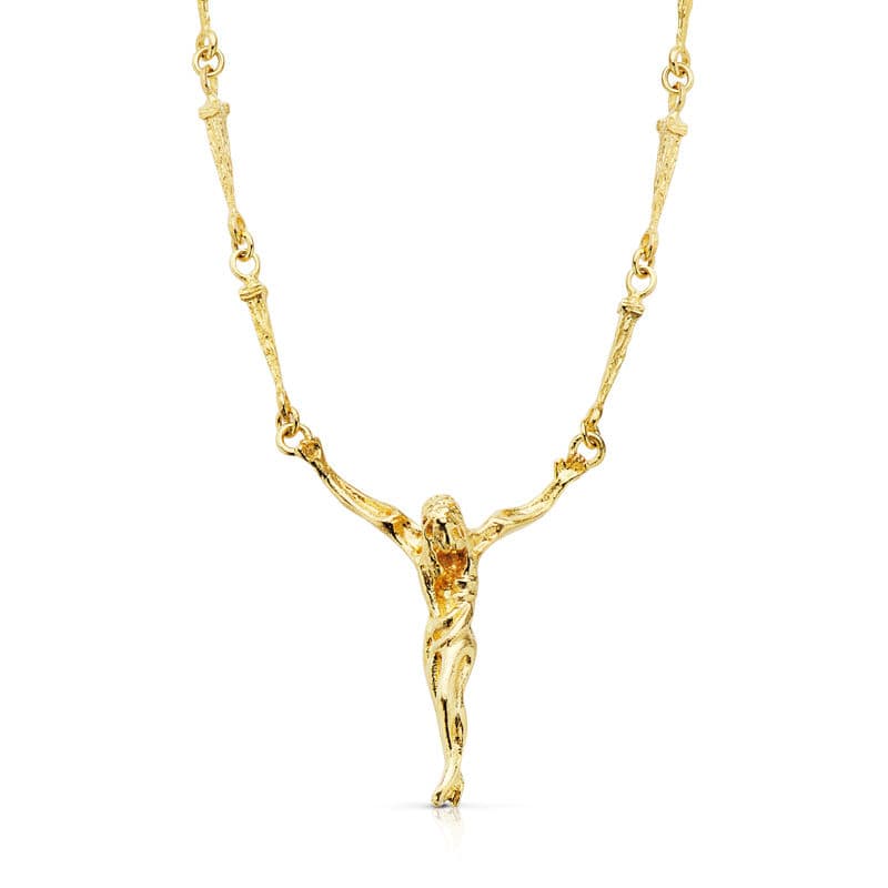 18K Dali Christ avec Poignées Or Jaune 33X28 mm Chaîne Clous 60CM