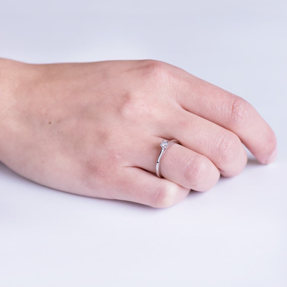 Solitaire 18K Diamant Naturel Taille Brillant Or Blanc 0.100 Qts Si-h