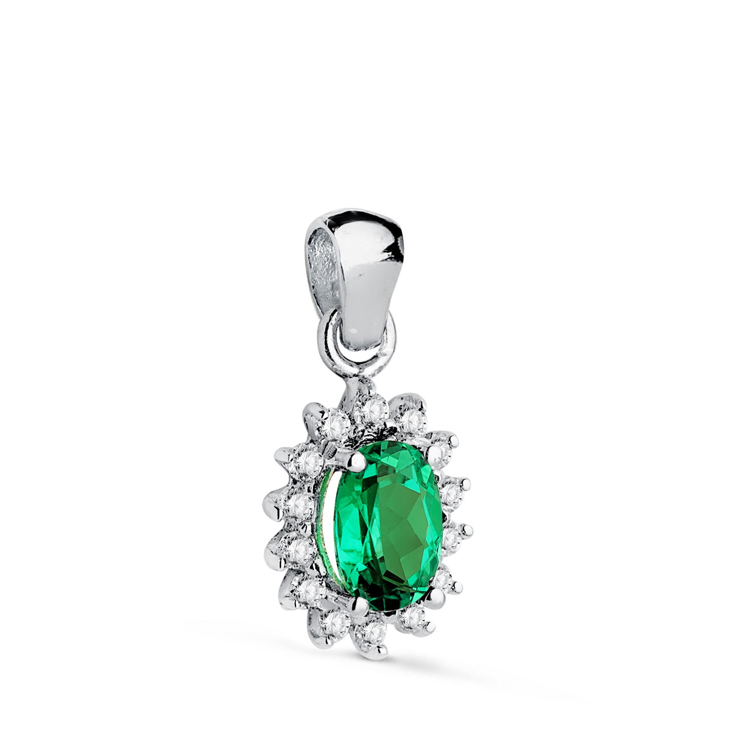 18K witgouden smaragdgroene hanger 6X4 mm 0,39 Ct 14 Lab-diamanten 0,14 Ct VS2-G 9,5X8 mm