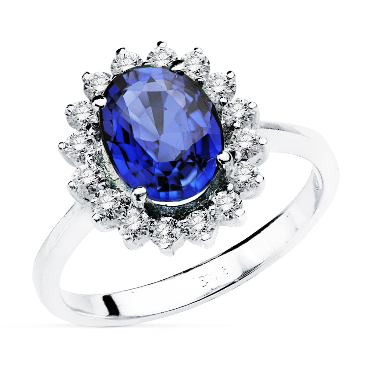 18K hvidguld 9X7 mm Safirring 2,47 Ct diamanter 0,52 Ct VS2-G Størrelse: 14X12,5 mm