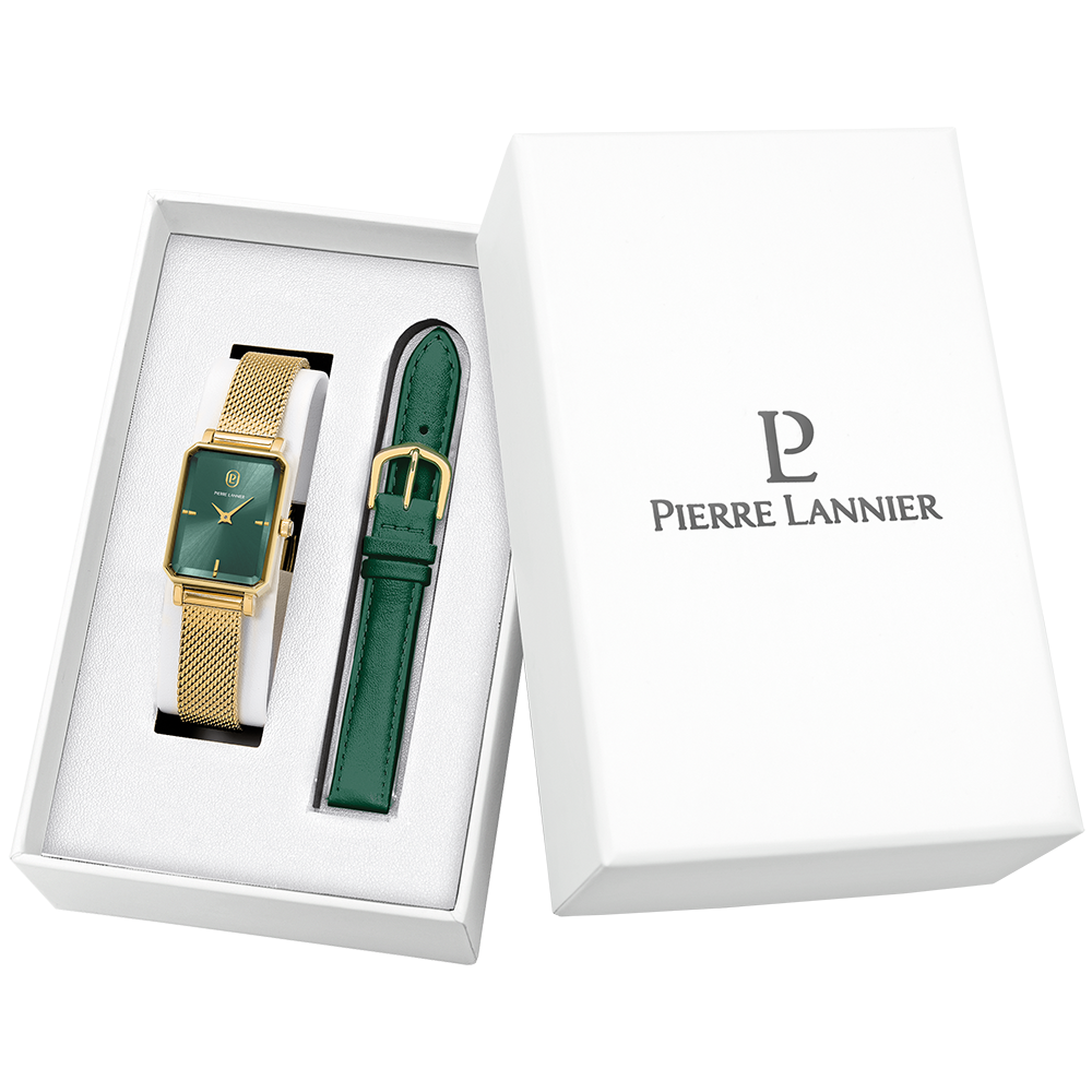 Montre femme Pierre Lannier ARIANE 172F572 – cadran vert bracelet cuir vert – vue de face