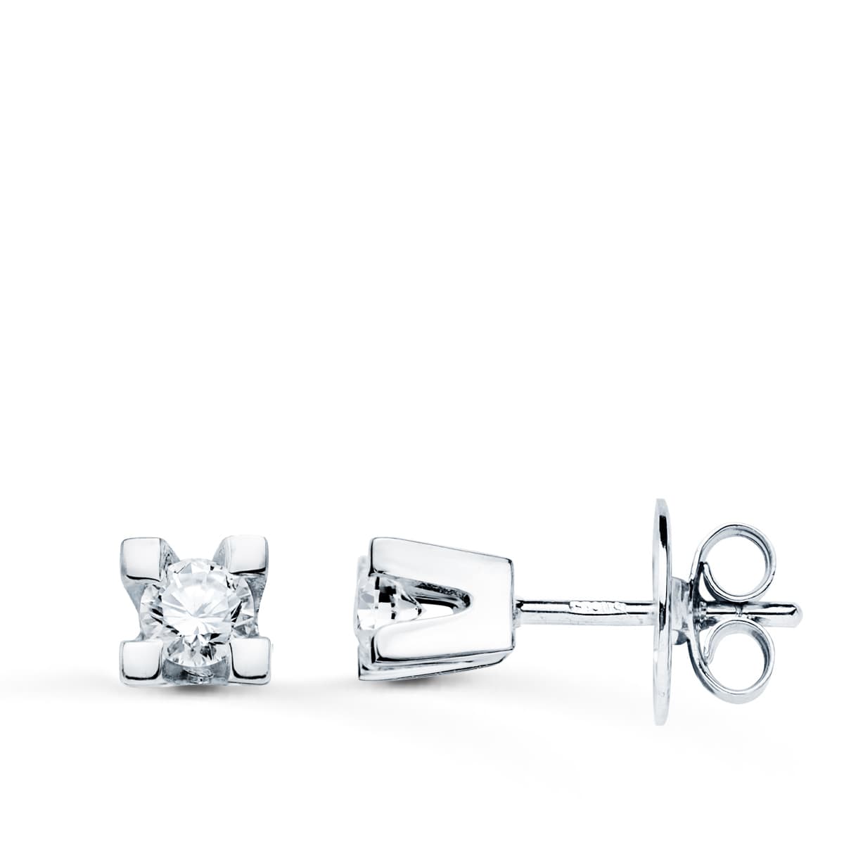 Boucles d'oreilles en Or Blanc 18K Diamants Lab 2,75MM 0,20 Qts VS2-G Taille : 4X4 mm Fermeture à Pression