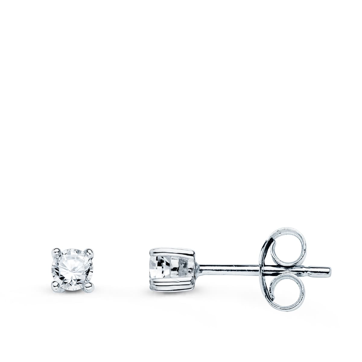 Boucles d'oreilles Or Blanc 18K Diamants Lab 2.75 mm 0.20 Qts VS2-G 3X3 mm Fermoir Push Back