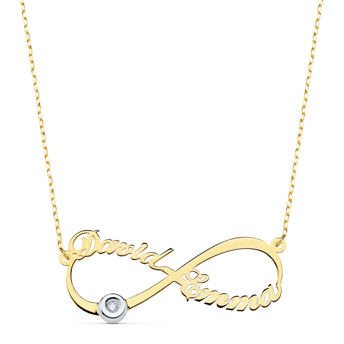 18K Collier Personnalisable 2 Prénoms 35MM Diamant, Chaîne 44 2 Cm