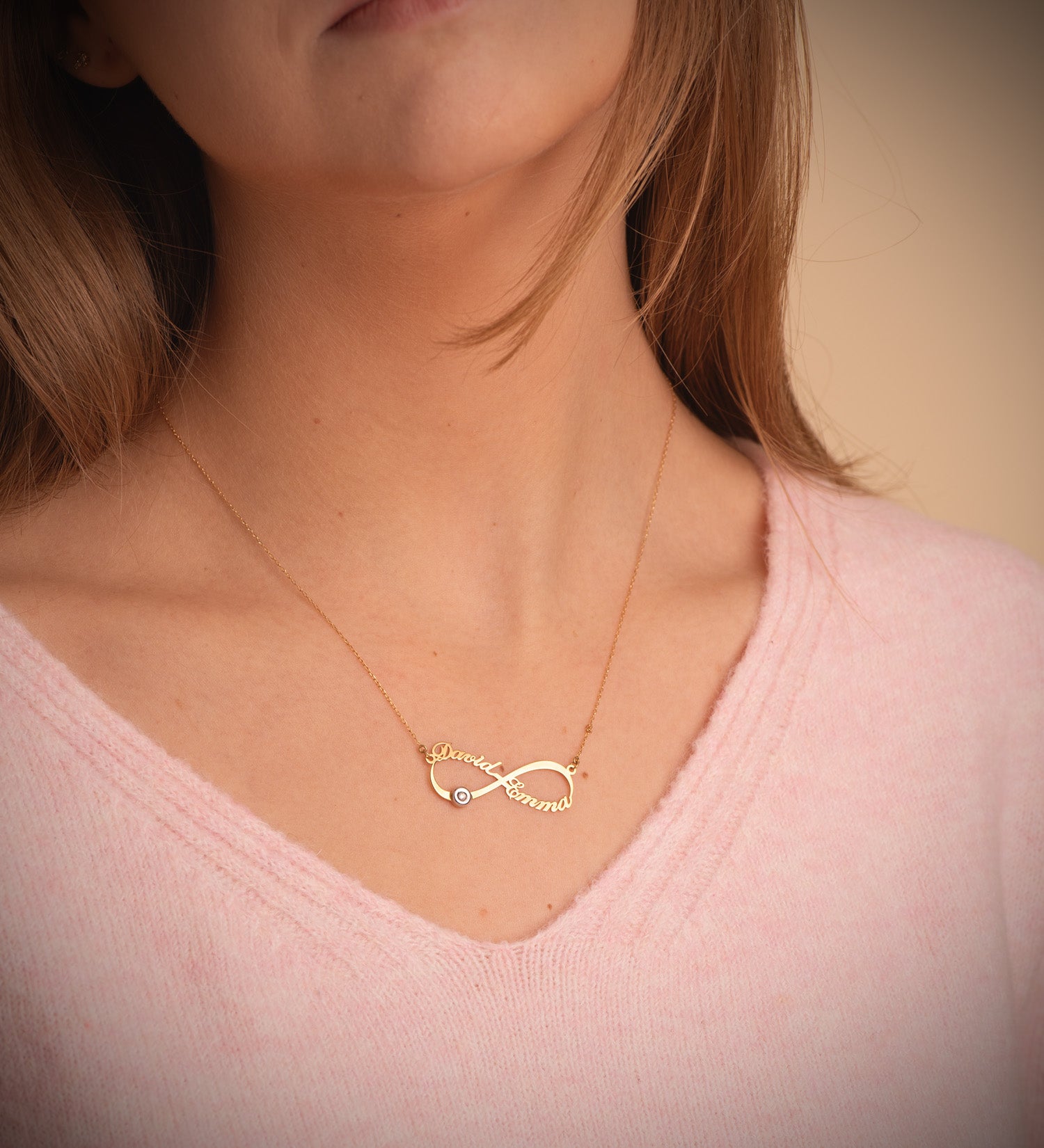 18K Collier Personnalisable 2 Prénoms 35MM Diamant, Chaîne 44 2 Cm