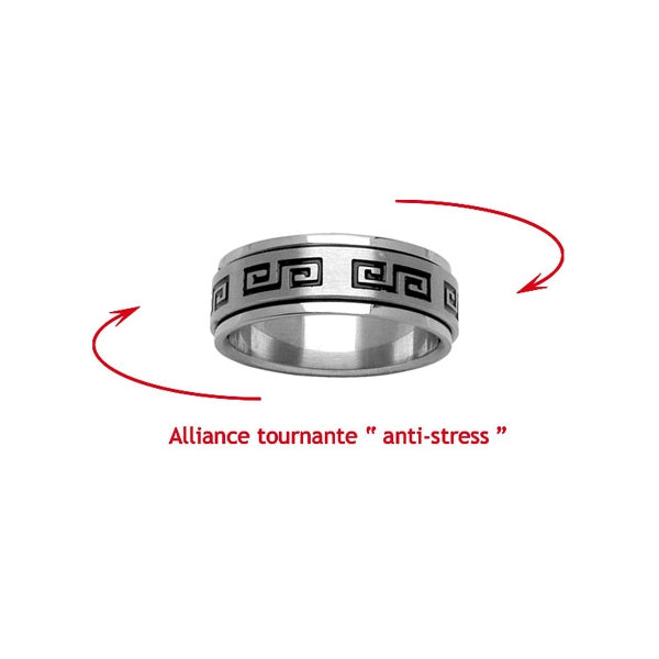 Bague motif grec noir en acier avec effet anti-stress