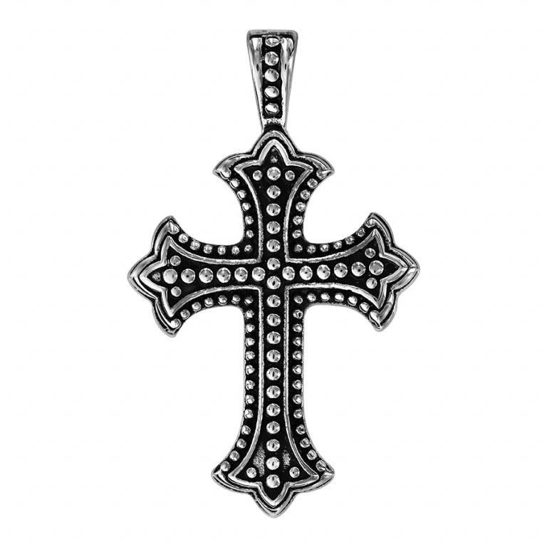 Pendentif croix picot en acier avec finition patine
