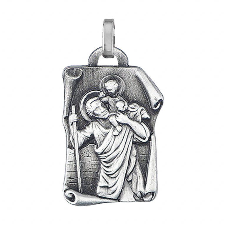 Pendentif mode parchemin Saint Christophe en acier