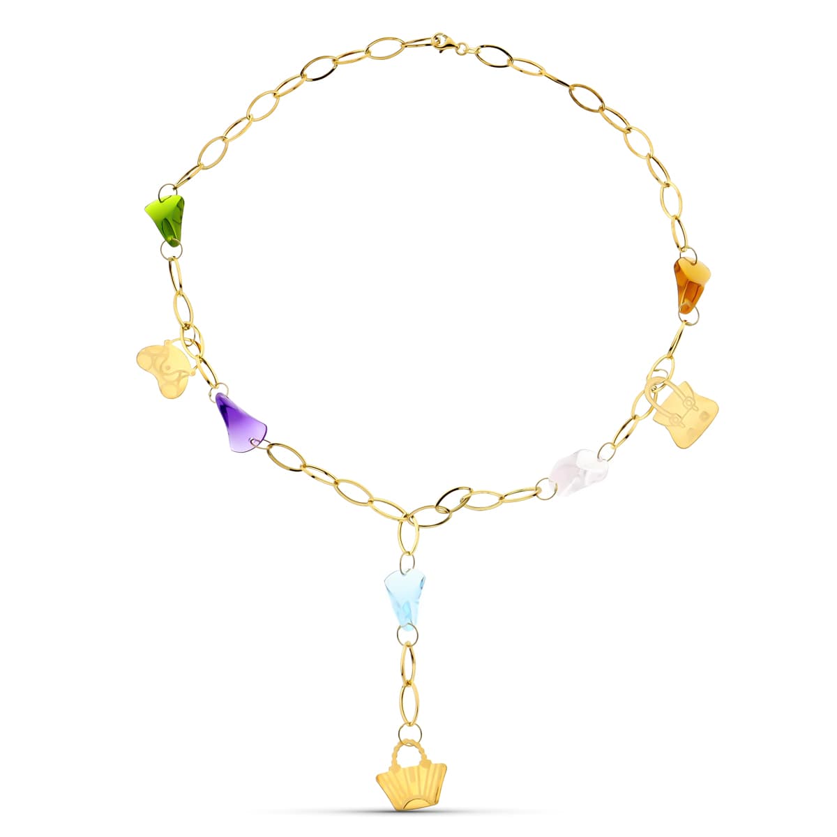 Colar em Ouro Amarelo 18 quilates, Pedras e Motivos