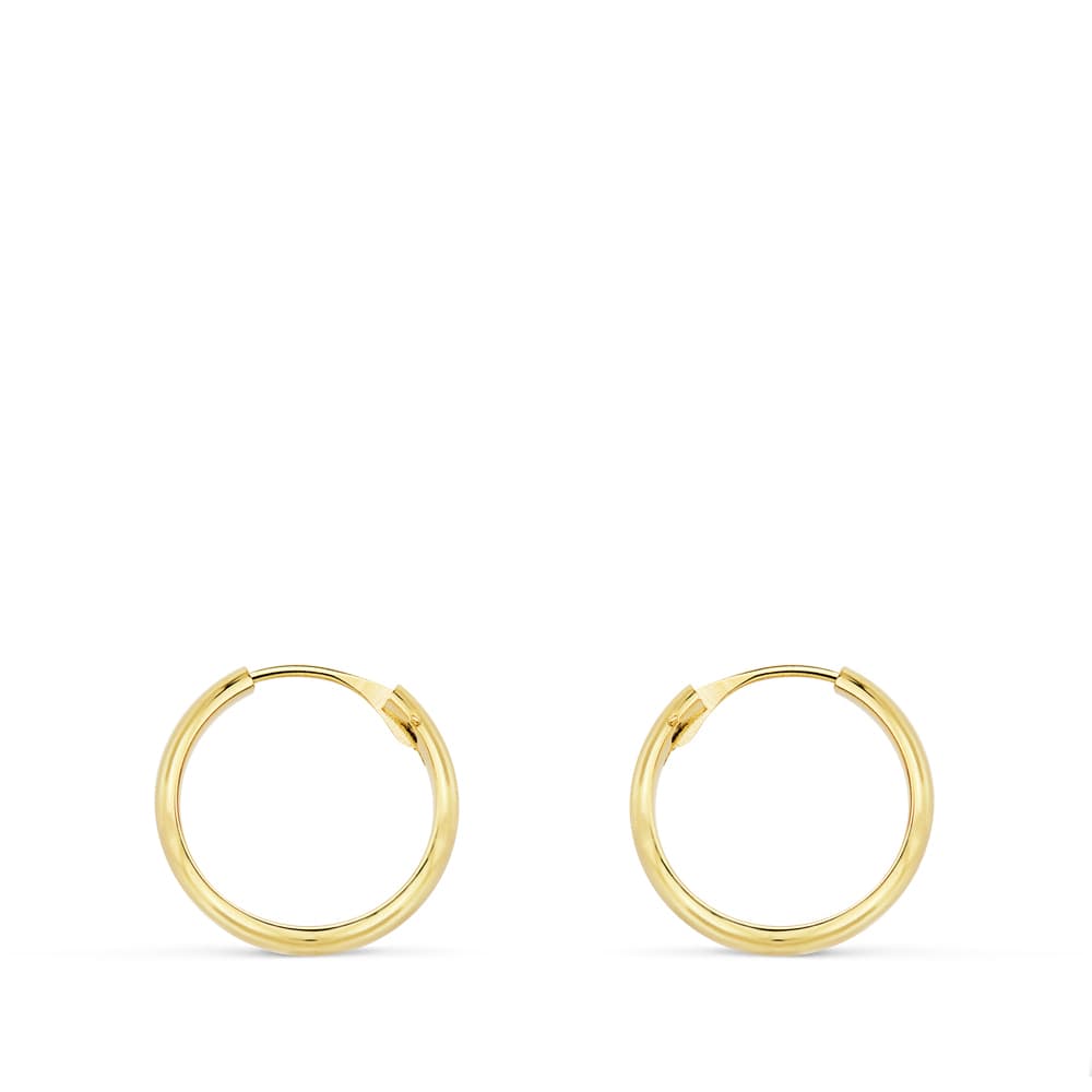 18K gult guld örhängen LÄTTA ihåliga halvörhängen14X3 mm