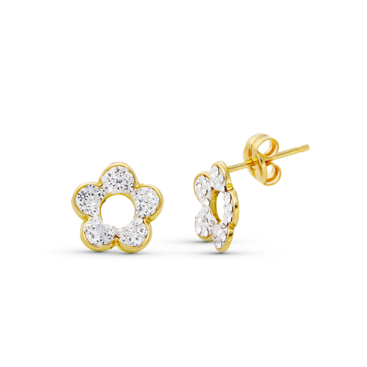 18K tofarvede guldblomster- og zirkonøreringe 8x8 mm Butterfly Push-lås