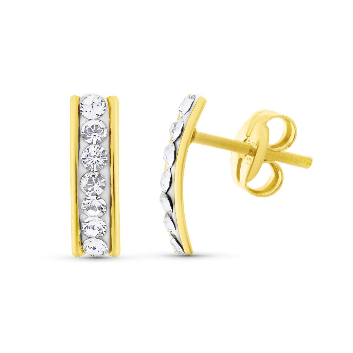 18K Yellow Gold Zircon Earrings 9X25 mm Butterfly Clasp
