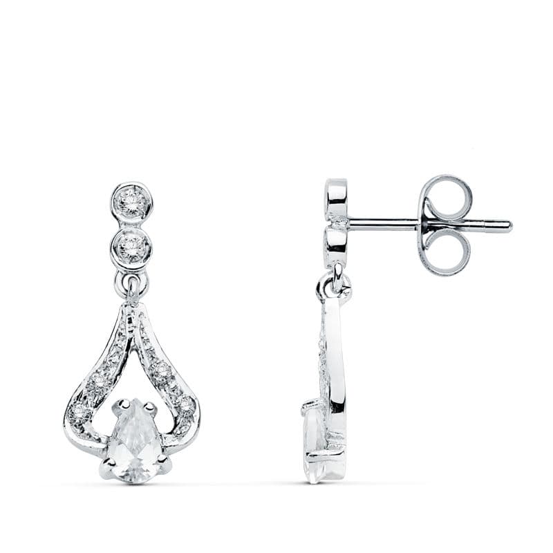 18K Bucles d'oreilles Zircon en Or Blanc Fermoir Poussettes Papillon