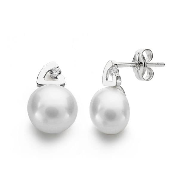 Pendientes Oro Blanco 18K Perlas 12X7 mm Cierre Mariposa