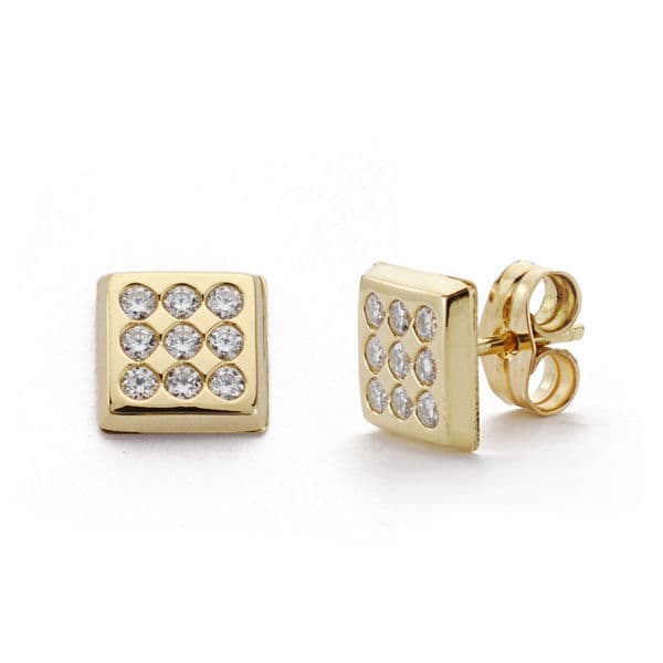 9K gul guld firkantede øreringe 7X7 mm Butterfly Push lås
