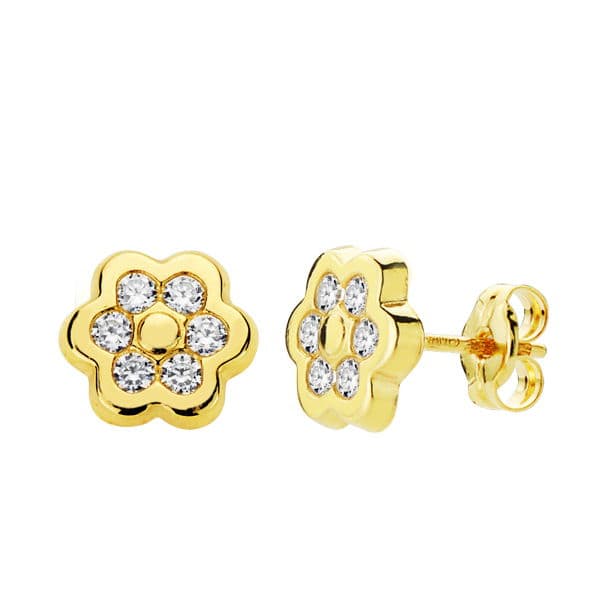 Boucles d'oreilles Fleur Or Jaune 9K 7X7 mm Fermoir Poussettes Papillon
