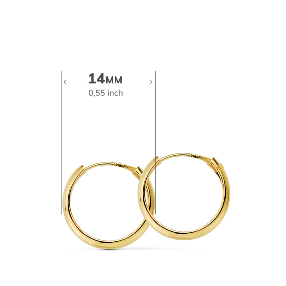 Brincos semicírculo em ouro amarelo 18K liso e claro 14X2 mm
