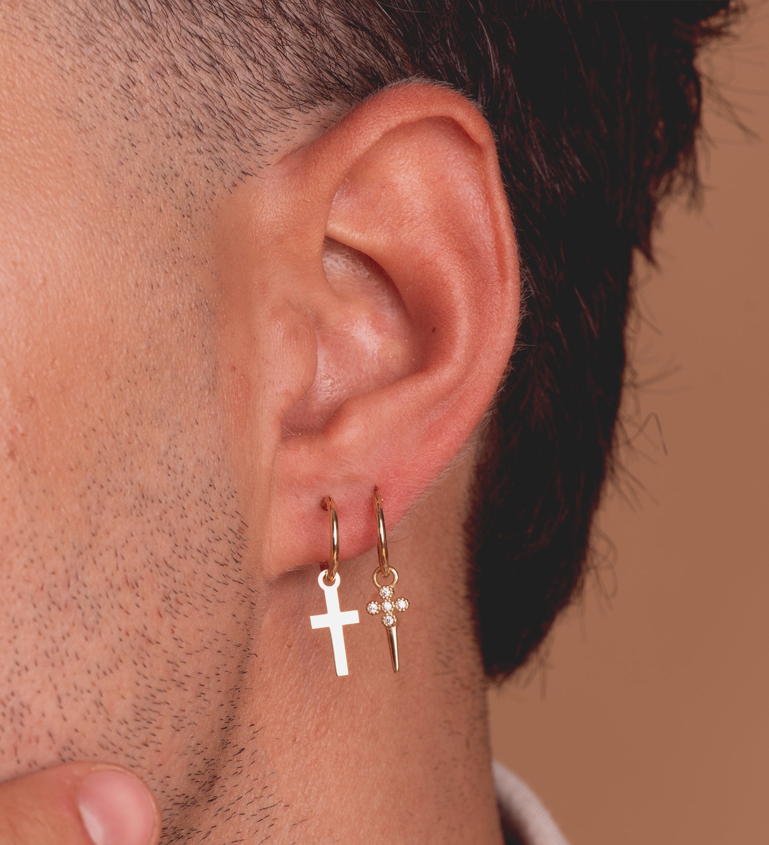 18 K gult gull Cross Dangle Hoop øredobber