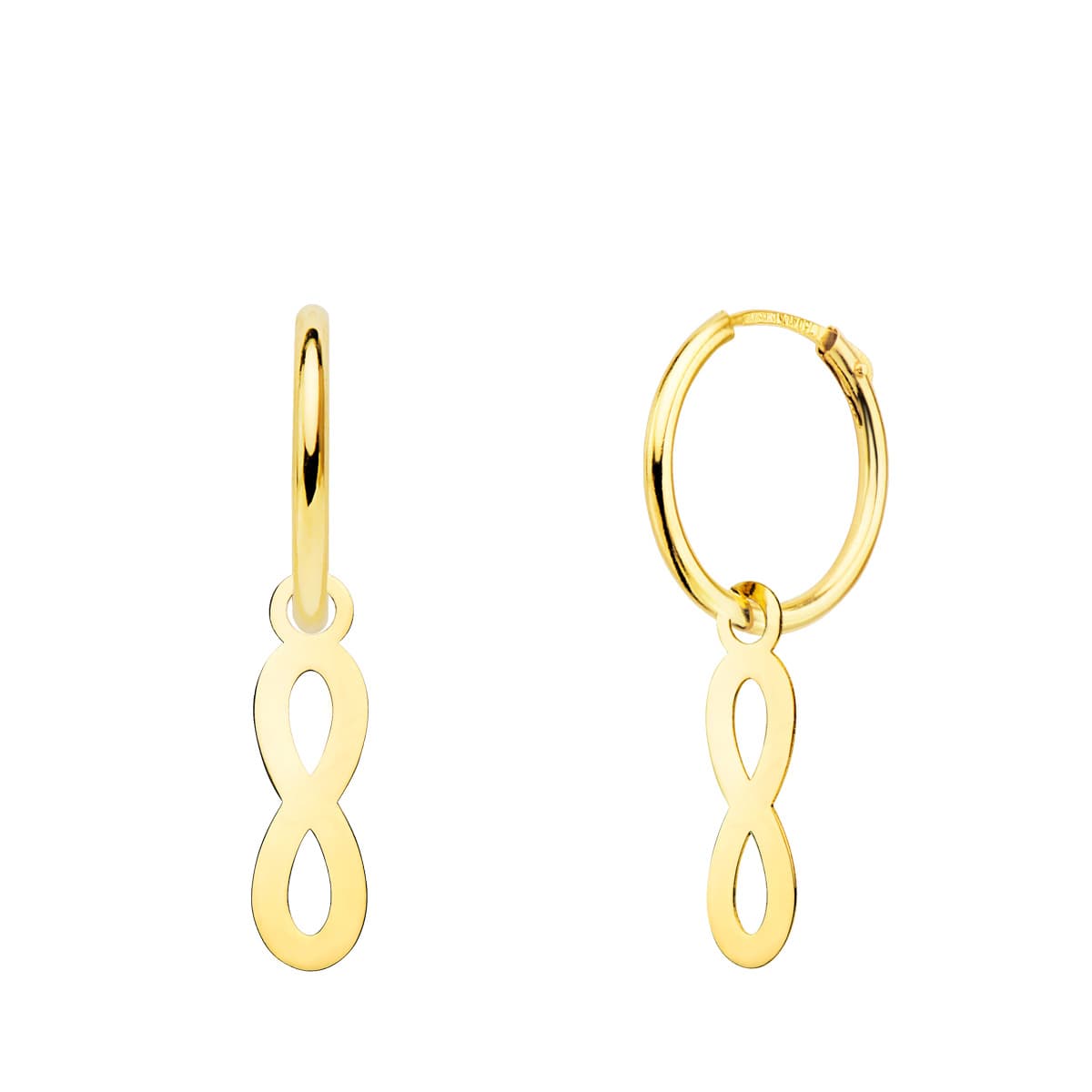 Visací kruhové náušnice z 18K žlutého zlata Infinity 12X4 mm 12X1,5 mm