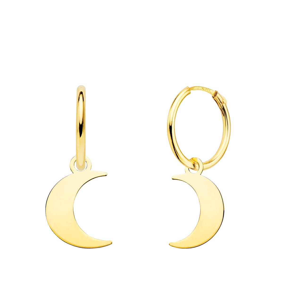 Brincos de argola em ouro amarelo 18K com lua 11X9 mm crioulo 12 x 1,5 mm