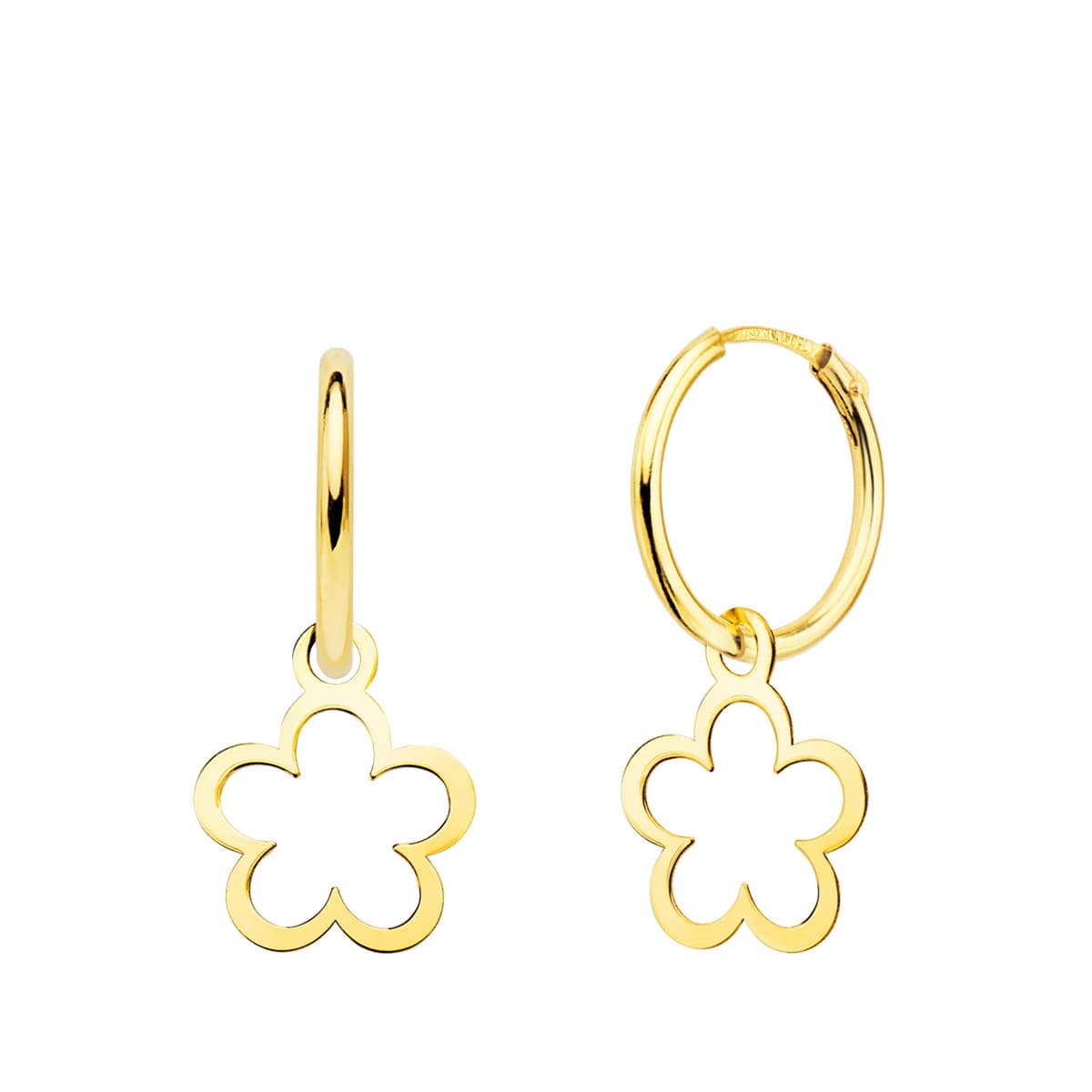 18K Flower Dangling Hoop øredobber 10X10 mm i gult gull 12X1,5 mm