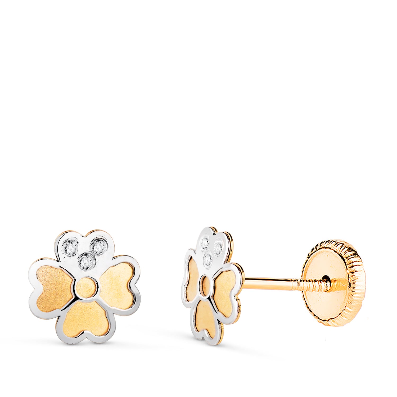 Wisiorki Trebol Con Circonitas z 18-karatowego złota. Medida: 6,5 x 6,5 mm Cierre Tuerca
