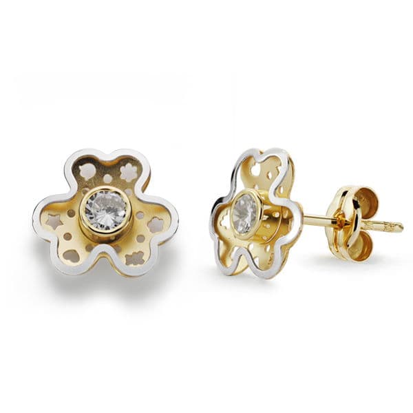 Kolczyki z cyrkonią z 18-karatowego złota w kształcie koniczyny 9 x 8 mm Zapięcie motylkowe