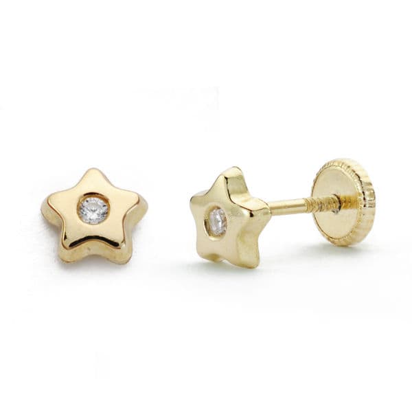 Pendientes Estrella Zirconia 18K 5MM Cierre Rosca