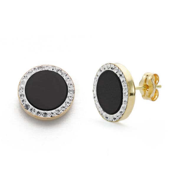 Onix and Zirconia 9K Two-Tone Gold Earrings 11 mm Butterfly Stroller Clasp